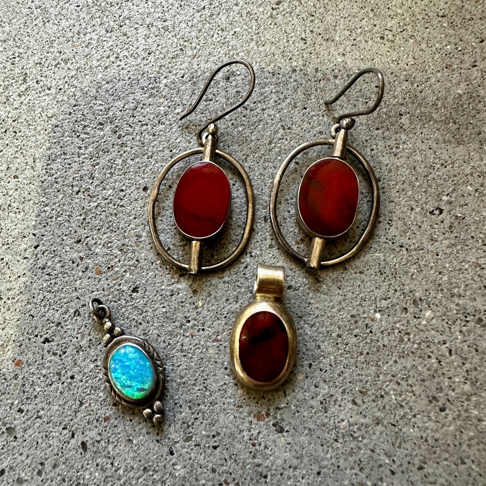 925, Red Jasper, MOP, Opal, Earrings and Pendant Set - Unbranded - Picture 8 of 8